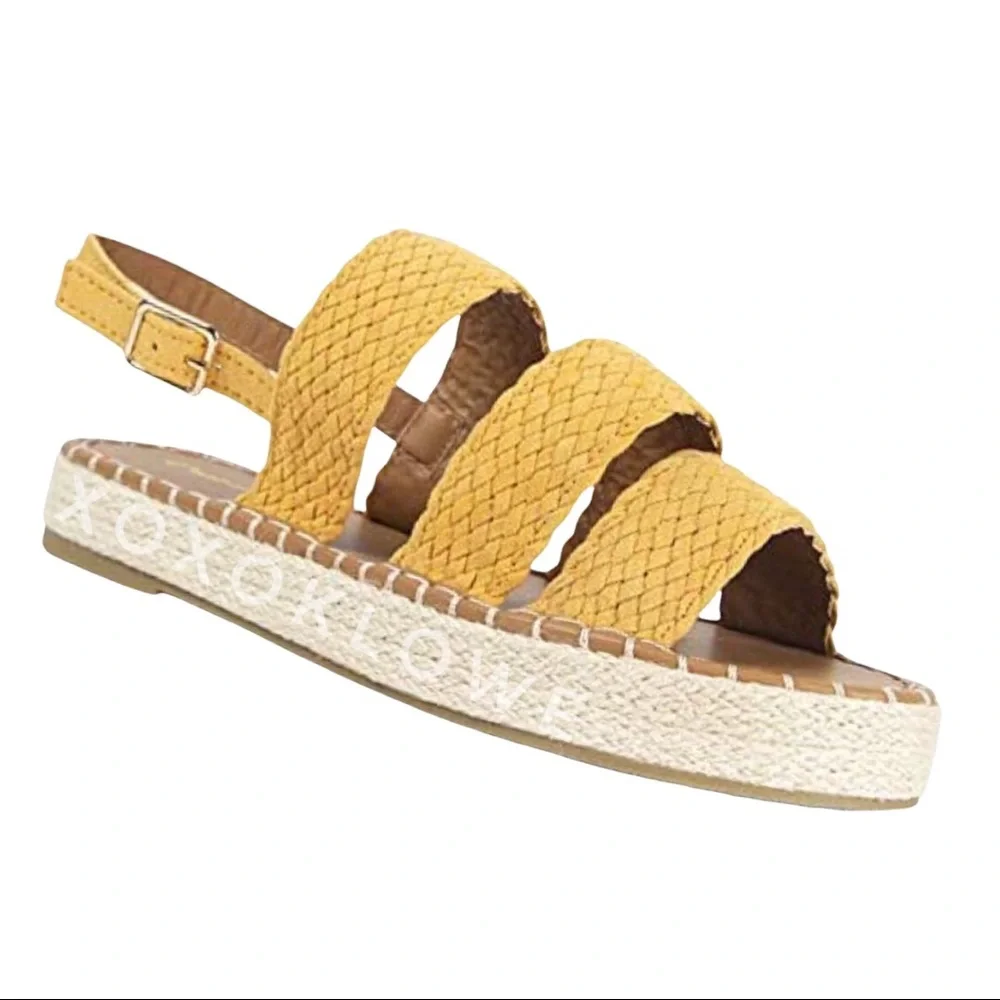 Sunny Yellow Vegan Suede 3 Strap Slingback Espadrille Sandals - Picture 2 of 6